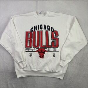 VTG Team Hanes Chicago Bulls White Pullover Fleece Sweatshirt Long Sleeve XL